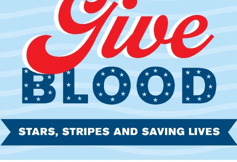 American Red Cross - Give Blood: Stars, Stripes and Saving Lives logo in red, white and blue