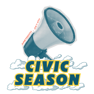 Civic Season logo with megaphone graphic.