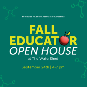 Green background with yellow text and the event's title "Fall Educator Open House at the WaterShed"