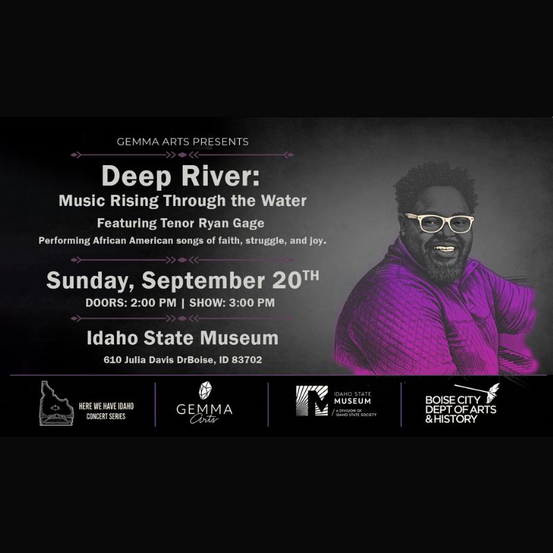 Image of Ryan Gage with purple sweater and black background with information about the event.